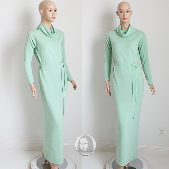 Bonnie Cashin Maxi Dress Belted Cashmere Knit Funnel Neck Vintage Retro 70s HTF - Picture 9 of 11